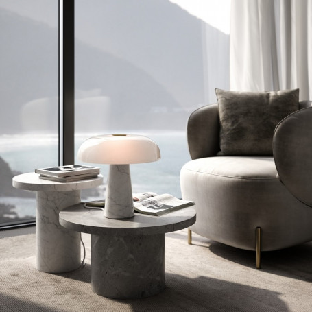 Lampe Glossy en marbre, verre opalin et laiton - Nordlux