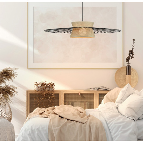 Suspension Paola 100 cm raphia ruban noir - Un autre regard