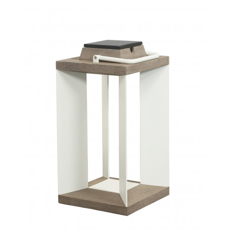 Lanterne LED solaire Teckalu en teck et aluminium laqué blanc - Les Jardins