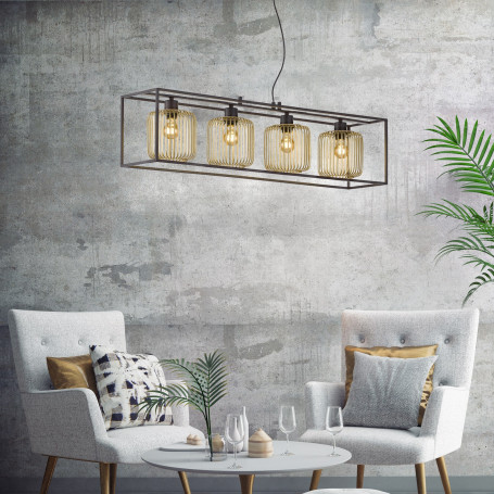 Suspension Caydo 4 lampes Métal noir et doré - Fischer & Honsel