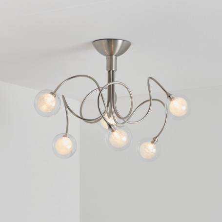 Lot De 2 Plafonniers Design Cristal Et Nickel Satiné 6 Lampes LED Intérieur