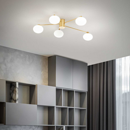 Plafonnier Hermes Laiton Verre opalin - Ideal Lux