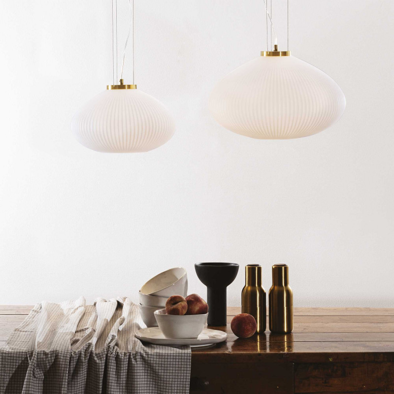 Suspension En Verre Strié 7 Lampes Ambrées NOVA | Suspensions / Lustres | Pier Import - 4