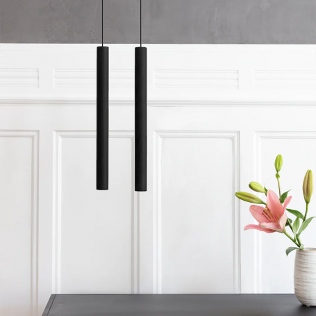 Suspension LED tube Chimes Tall en bois - Umage
