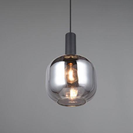 Trio Leuchten Suspension DIVA 319800632, Métal Noir Mat, Verre Chrome Vaporisé, Excl. 6x E27