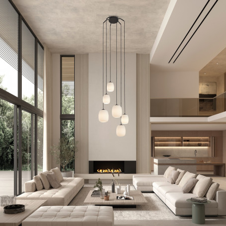Suspension Jap 6 lampes verre opalin - M.D.C.