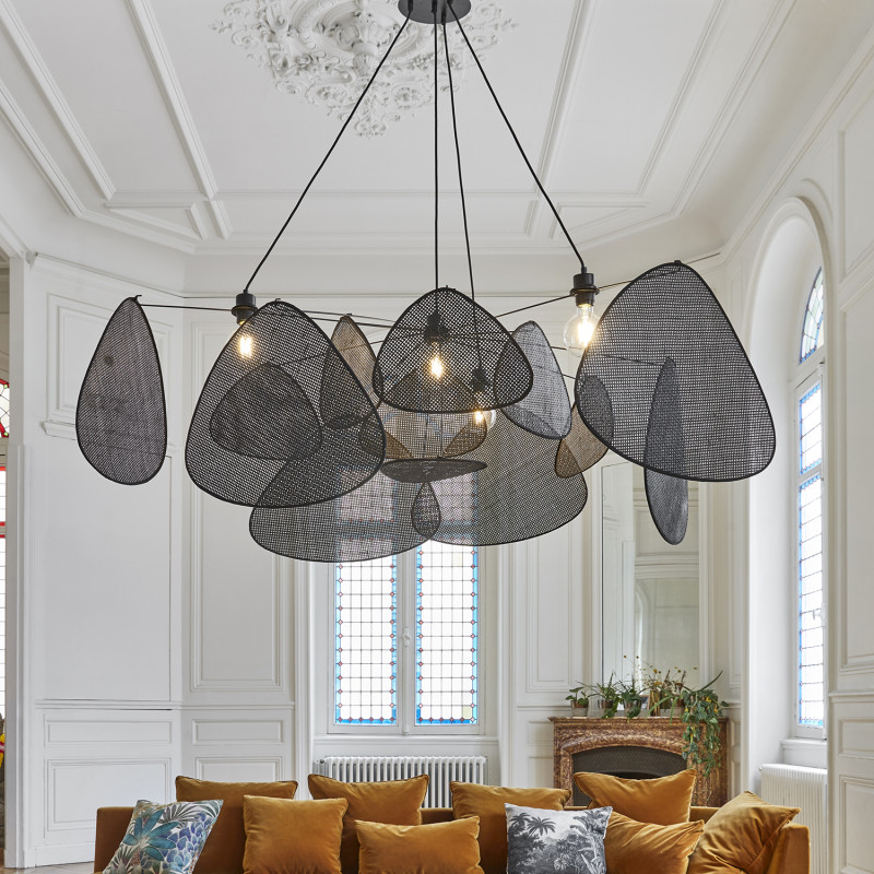 Suspension Screen XXL en cannage noir - Market Set | Comptoir des Lustres